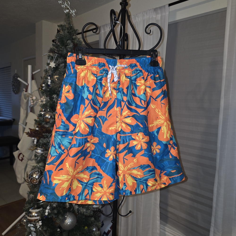 NFINITY Vibrant Orange and Blue Floral Swim Shorts EUC